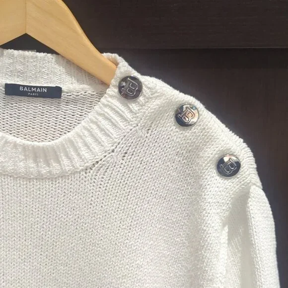 Balmain Men's White Cable Knit Sweater - Size M Like New - Picture 5 of 13